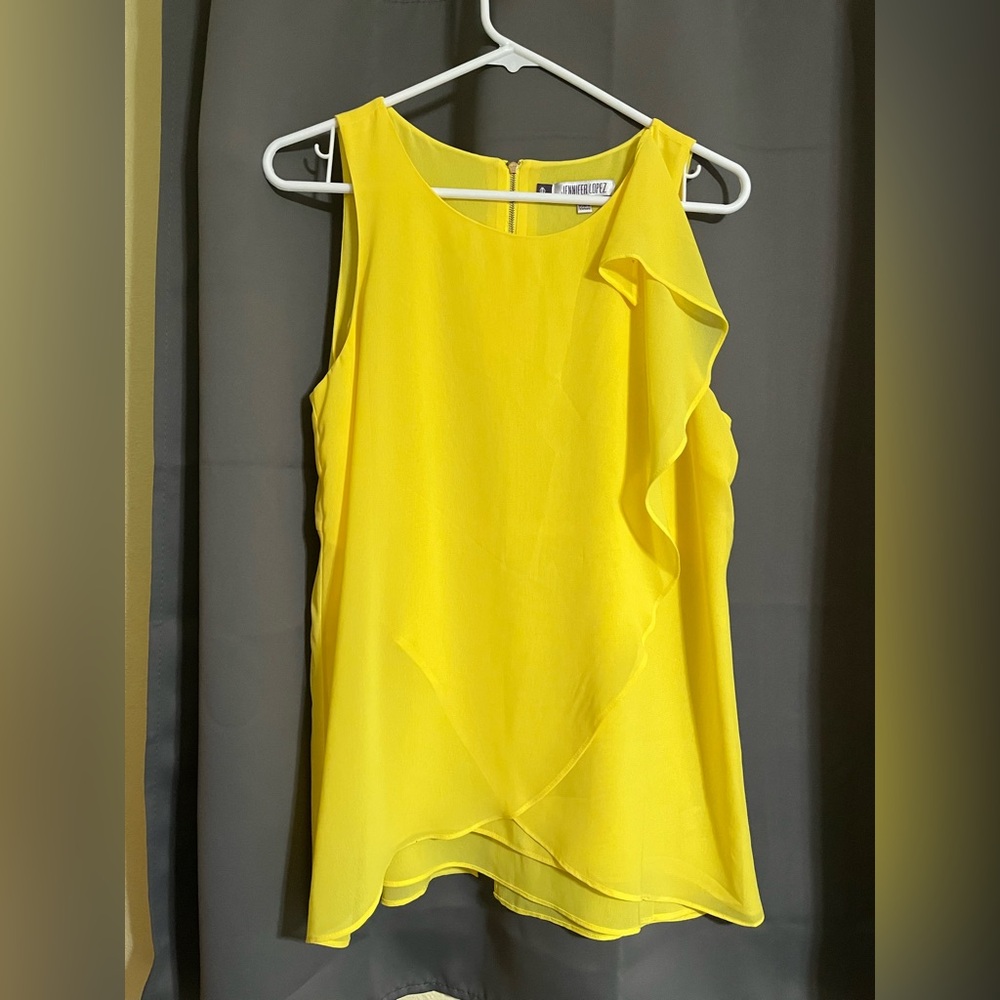 Bright Yellow Sleeveless Ruffle Shell Top- Jennifer Lopez